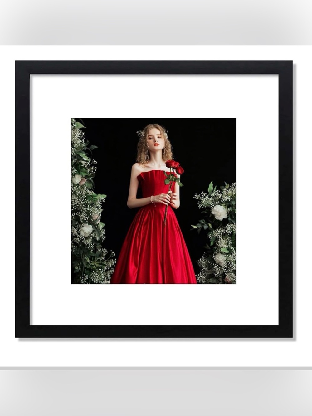 20x20 Black Picture Frame – Solid Wood Frame with Plexiglass & Mat – NEW